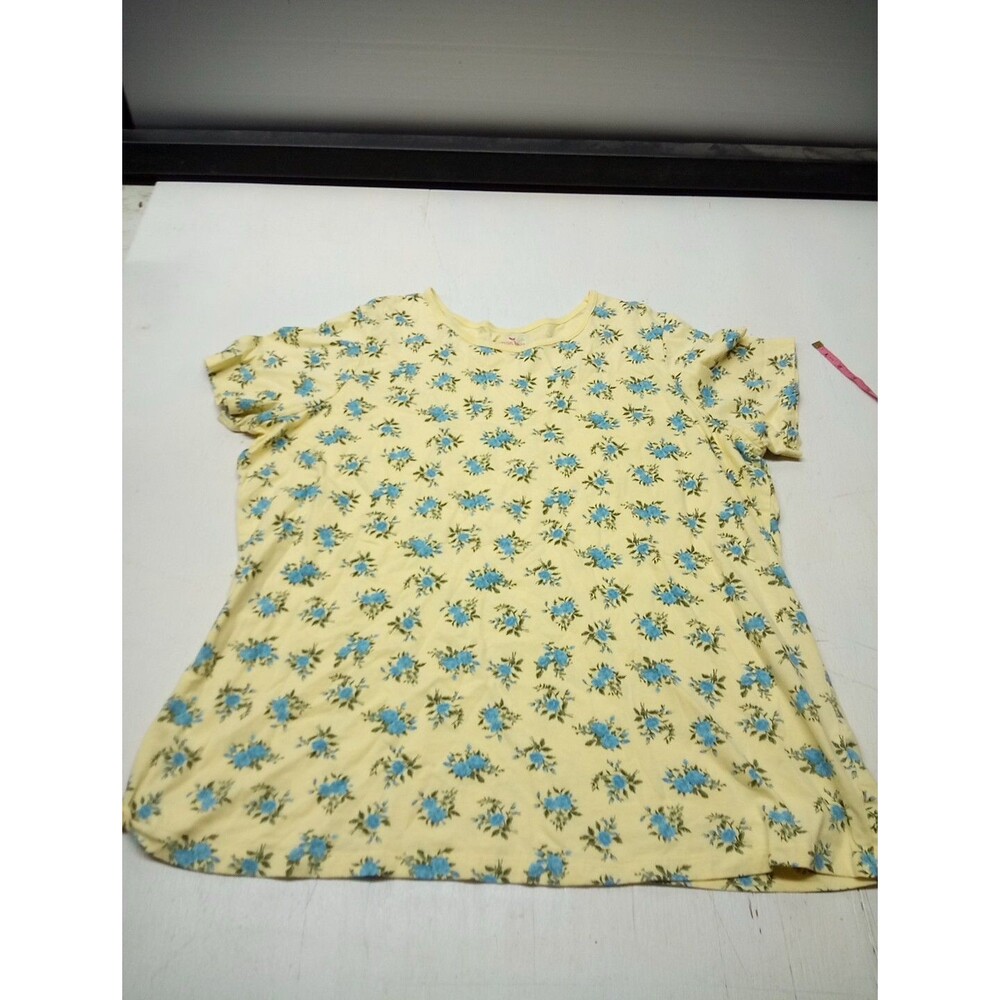 Woman Within Yellow With Blue Flowers Crew Neck T Shirt Size 26/28 2X